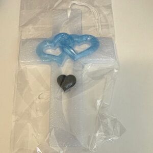 Blue and White Heart Cross Decor